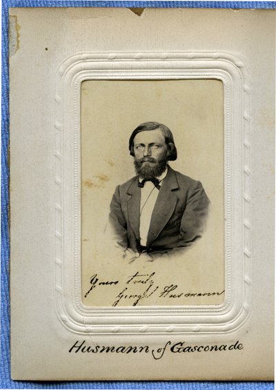 Borstbeeldportret van een bebaarde man in een pak die naar voren kijkt door St. Louis B. Kihlholz